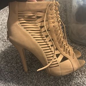 Nude lace up heels